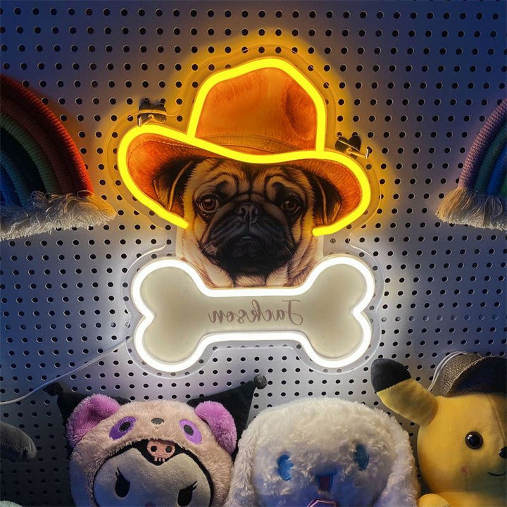 Custom Western Cowboy Dog Portrait Neon Sign