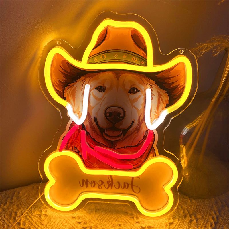 Custom Western Cowboy Dog Portrait Neon Sign