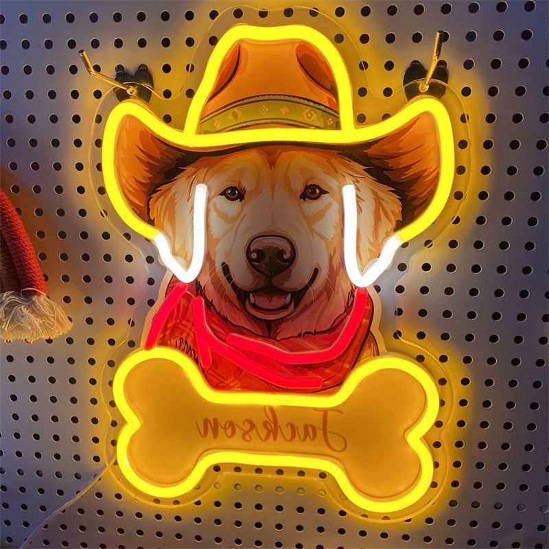 Custom Western Cowboy Dog Portrait Neon Sign