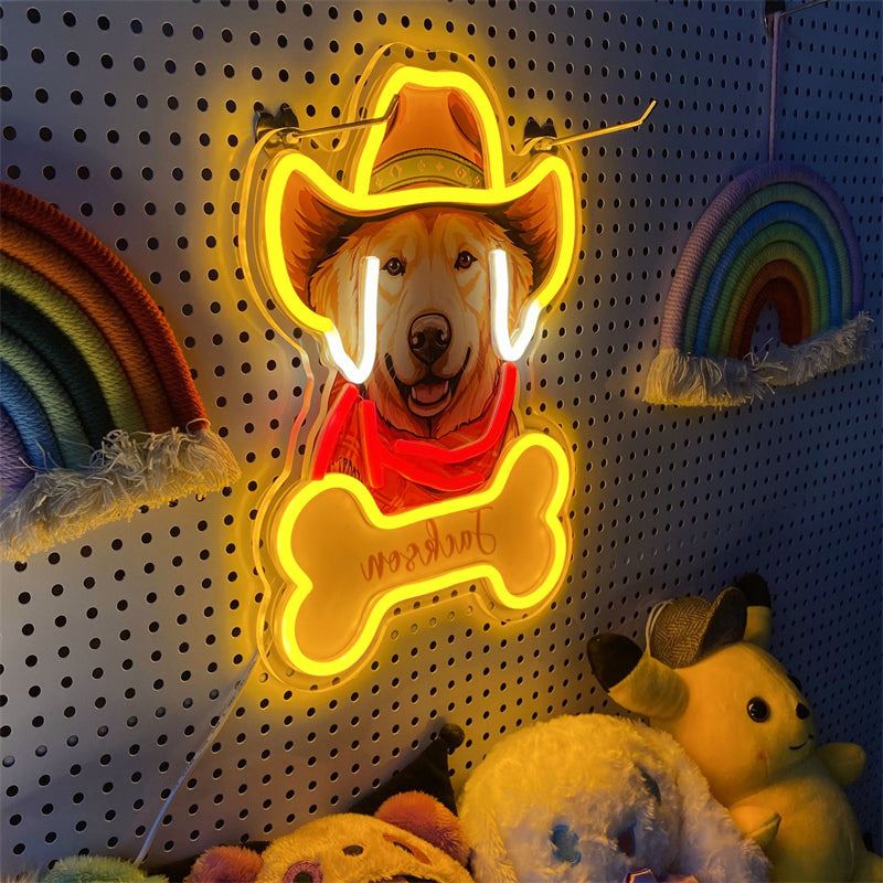 Custom Western Cowboy Dog Portrait Neon Sign