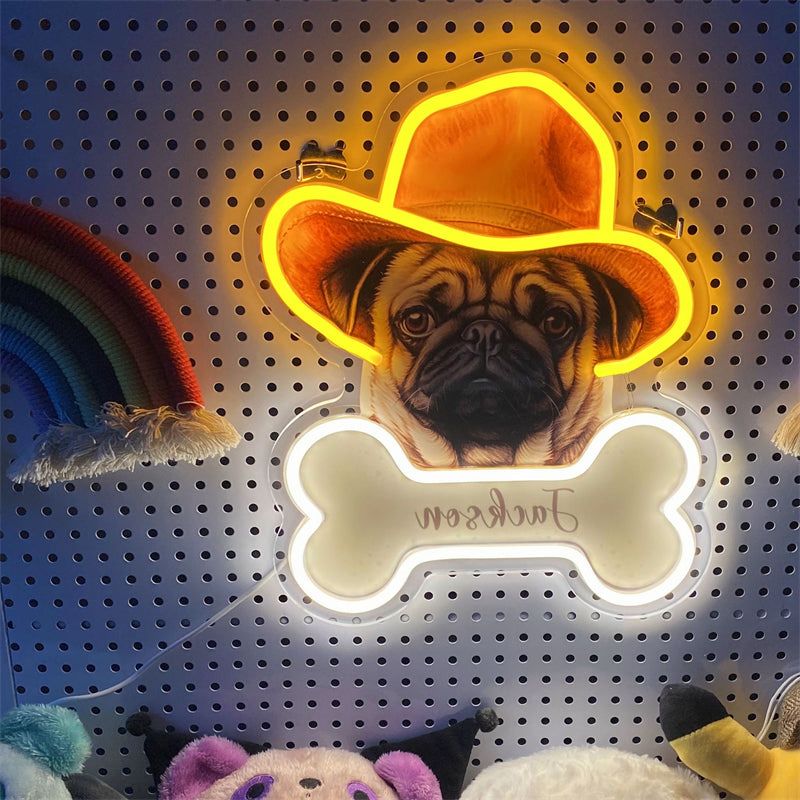 Custom Western Cowboy Dog Portrait Neon Sign