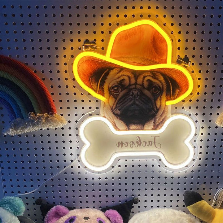 Custom Western Cowboy Dog Portrait Neon Sign