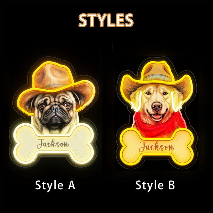 Custom Western Cowboy Dog Portrait Neon Sign