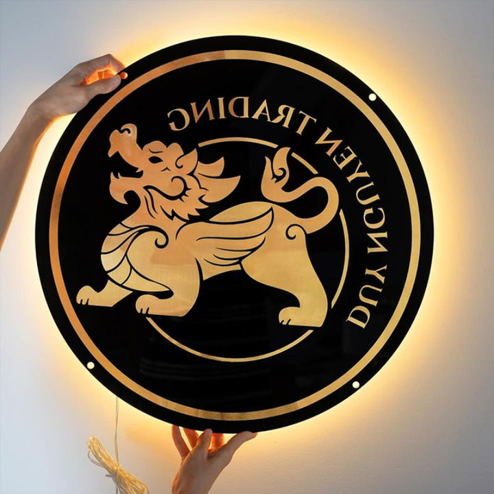 Acrylic Backlit Sign - Black Acrylic Sign With Gold Logo Gold Mirror Letter