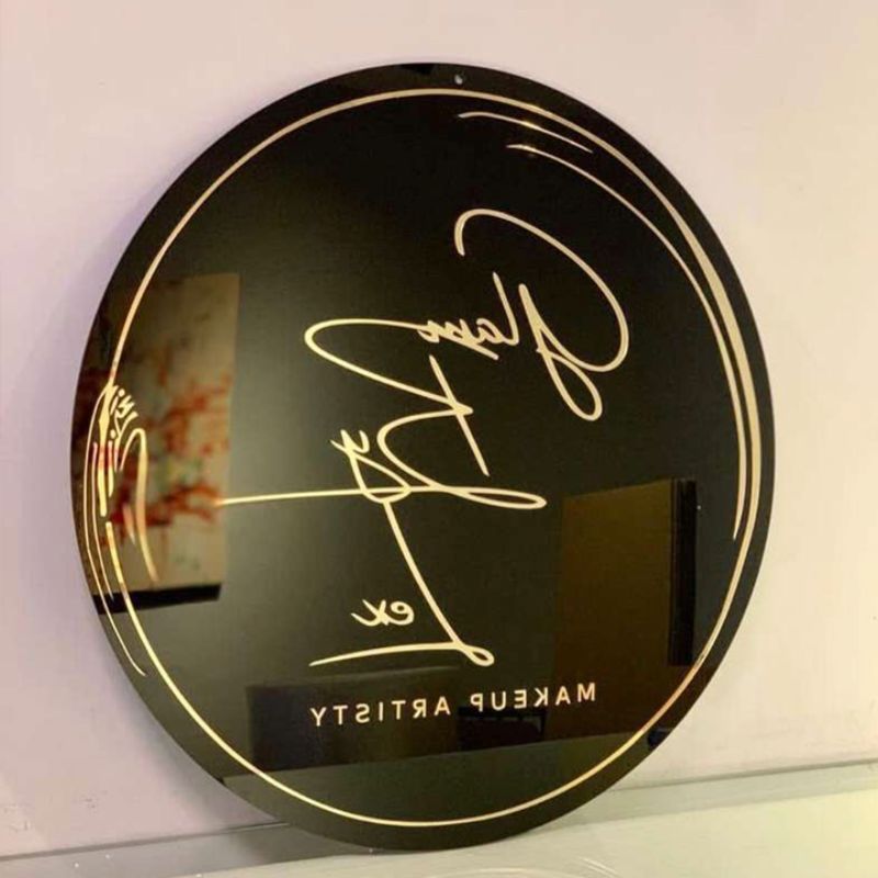 Acrylic Backlit Sign - Black Acrylic Sign With Gold Logo Gold Mirror Letter