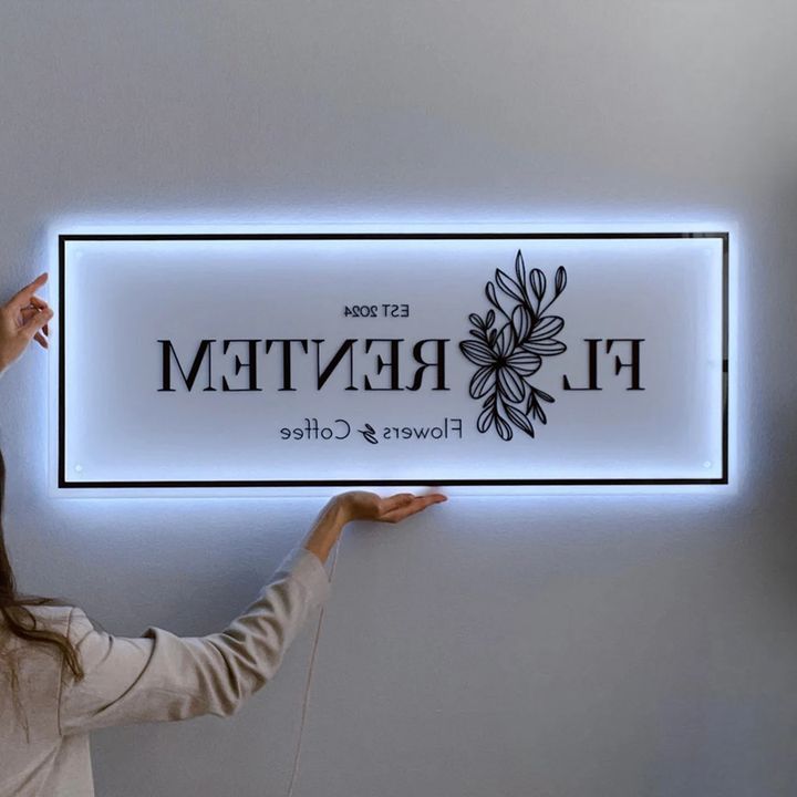 White Acrylic Backlit Sign - Custom Acrylic Business Sign With Logo Metal Letter