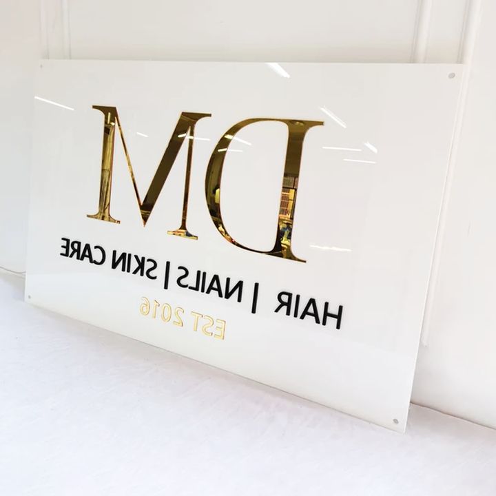 Acrylic Backlit Sign - Rectangle Acrylic Sign With Gold Mirror Letter