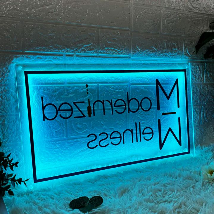 Acrylic Backlit Sign - Rectangle Acrylic Sign With Gold Mirror Letter