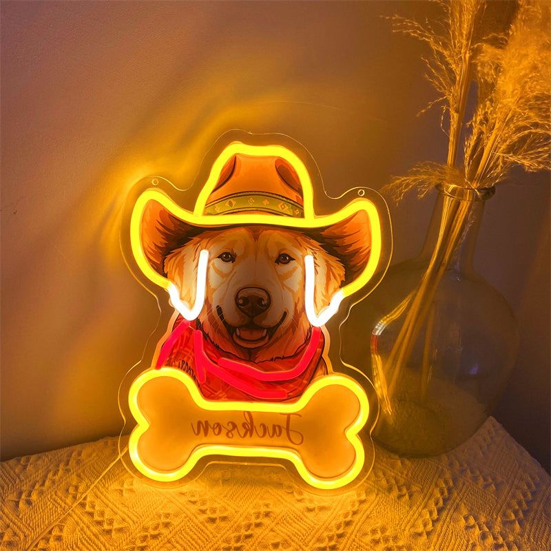 Custom Western Cowboy Dog Portrait Neon Sign