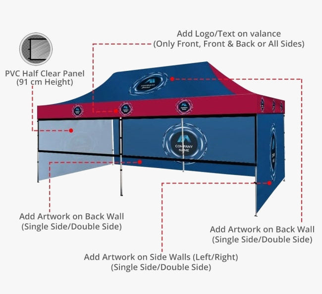 Custom Pop Up Gazebos 6M x 3M